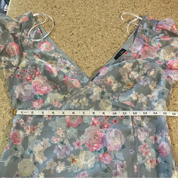 NWOT Lulus Elegant Personality Slate Blue Floral Burnout Midi Dress - Picture 7 of 10